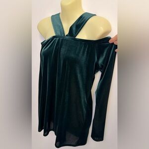 Adrienne Green Velvet Halter Neckline Fitted Long Sleeve Blouse size M